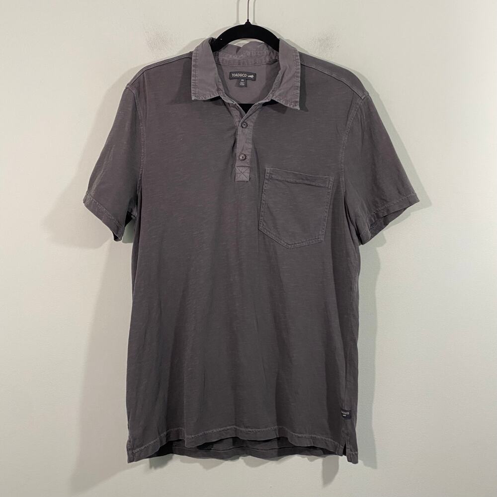 Toad & Co. Men Sun Wash Grey Organic Cotton Short Sleeve Polo Size M